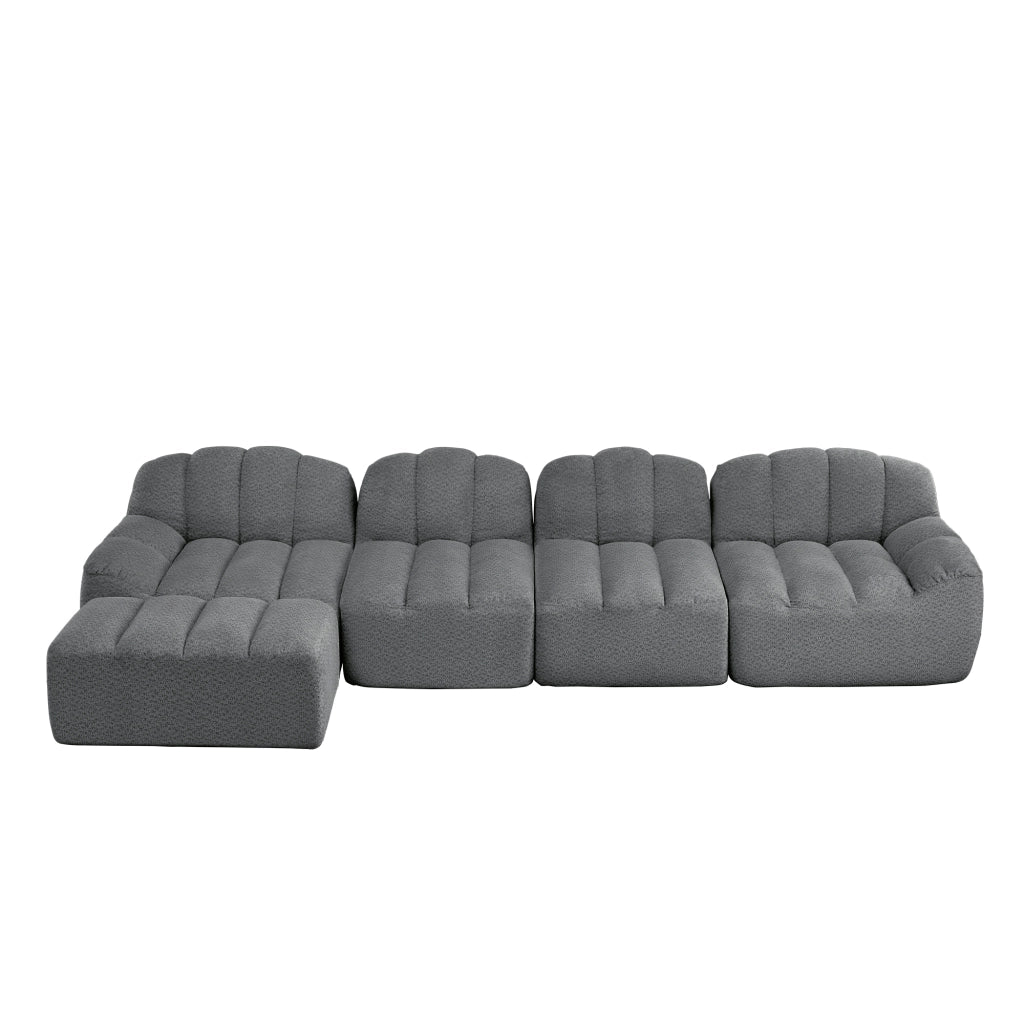 Divano Modulare 4 Posti con Pouf ¨C Xylo ¨C Tessuto Grigio Morbido