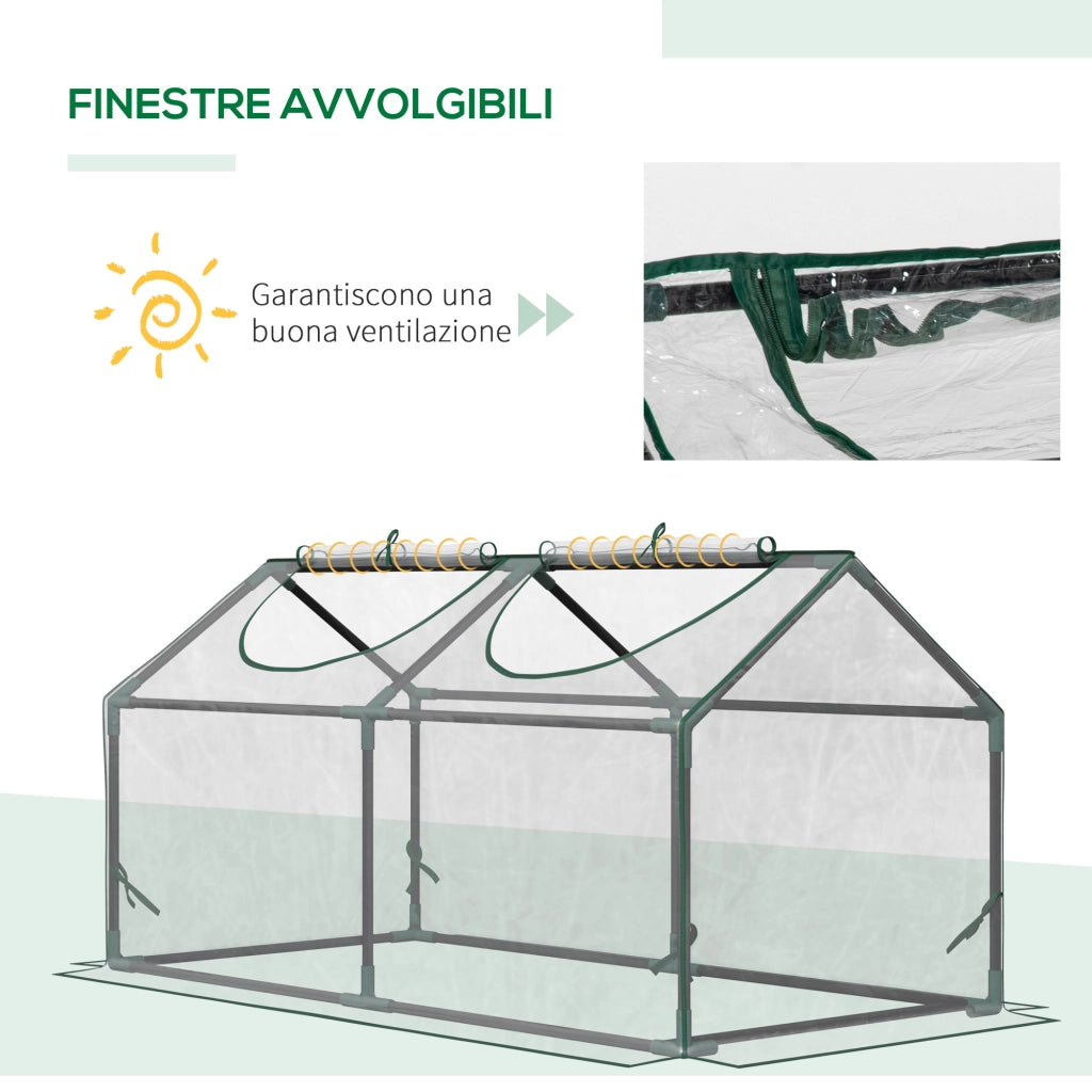 Mini Serra da Giardino con 2 Finestre Avvolgibili e Copertura PVC Anti-UV, 120x60x60cm, Trasparente