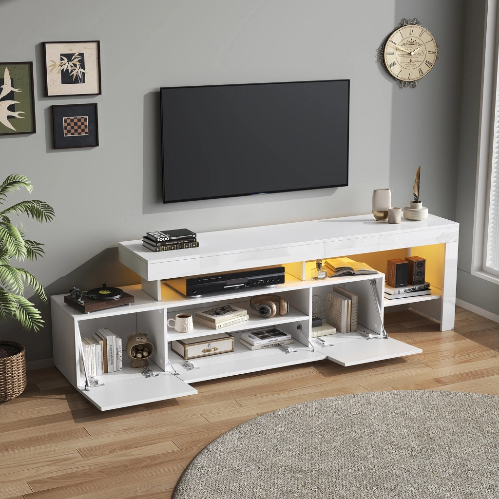Mobile TV con LED ¨C MINIMAL ¨C Bianco Lucido, 192x37x53 cm