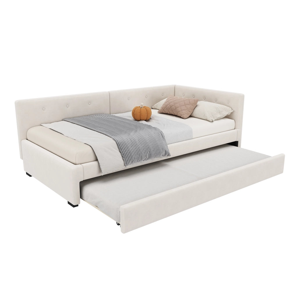 Letto estraibile 90x200 cm in velluto beige, salvaspazio e moderno