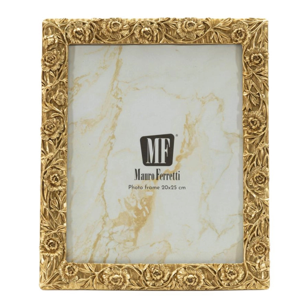 Cornice portafoto Poppy oro con decoro a papaveri 20x25 cm