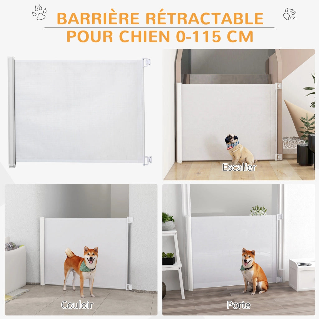 Barriera per cani retrattile automatica ¨C zephmum ¨C bianco acciaio 115x82.5 cm