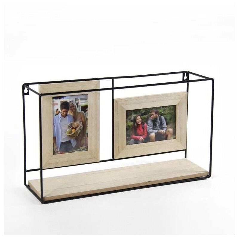 MENSOLA DA PARETE CON RIPIANOE PORTAFOTO 44X13X25CM LEGNO E METALLO NERO