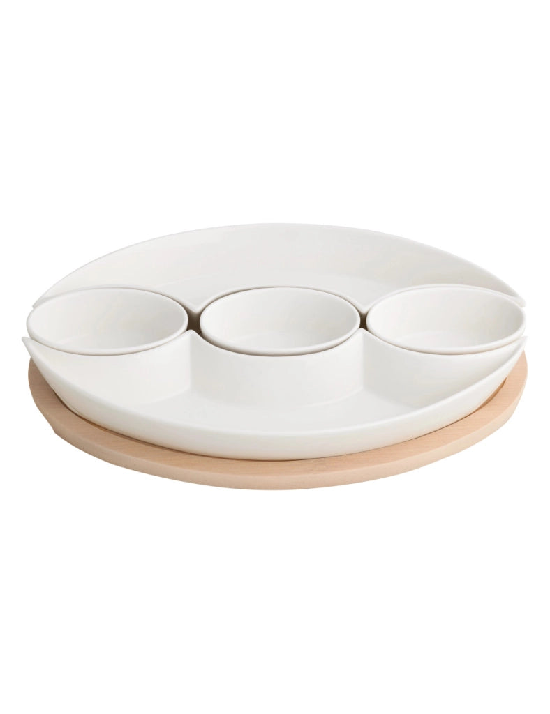 Antipastiera treccia porcellana bianca bamboo naturale