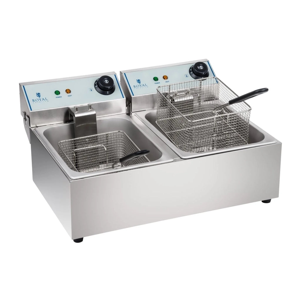 Friggitrice in acciaio inox con 2 vasche da 10 litri e vasca estraibile modello professionale 3614010