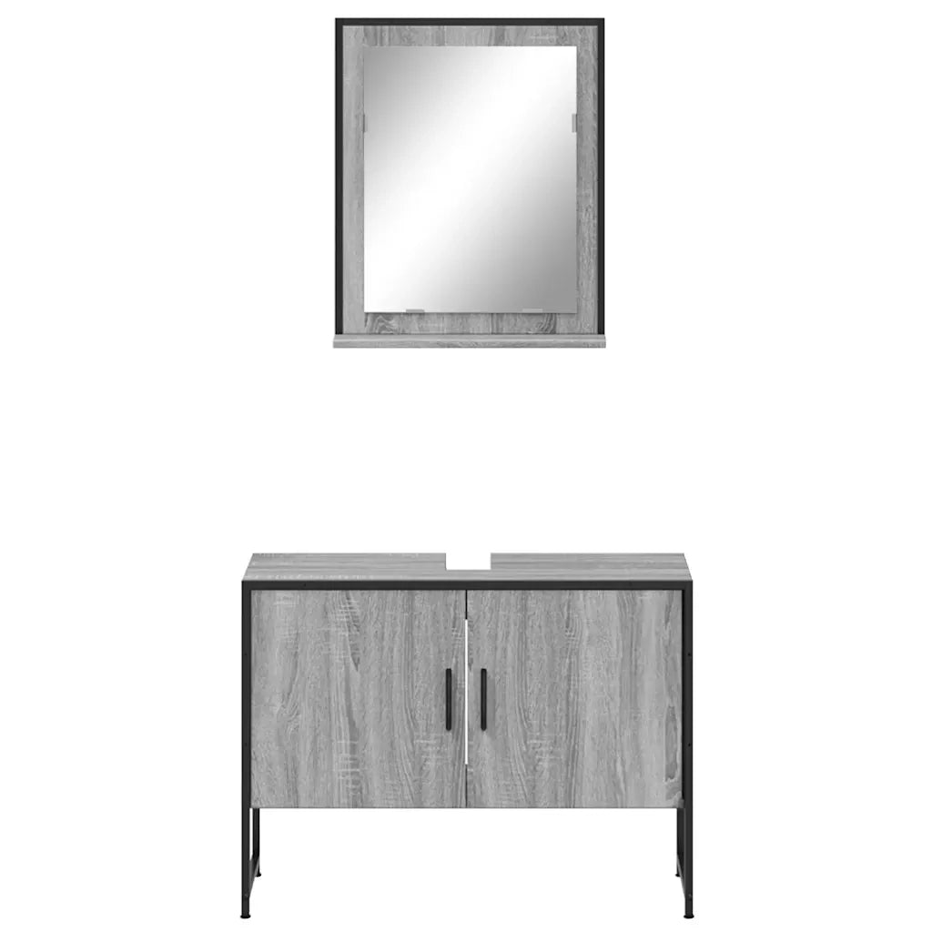 Set Mobili da Bagno | Armadio da bagno 2 pz Grigio Sonoma in Legno Multistrato