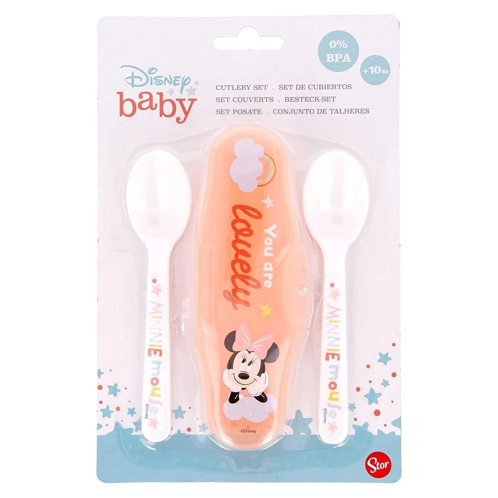 Trade Shop - 2 Cucchiai Per Bambini Prima Pappa Minnie Mouse Rosa Con Astuccio Per Bambini -