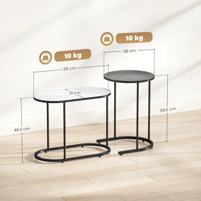 SET 2 TAVOLINI DA SALOTTO IMPILABILI CON TELAIO IN METALLO PER SOGGIORNO E UFFICIO, GRIGIO E BIANCO