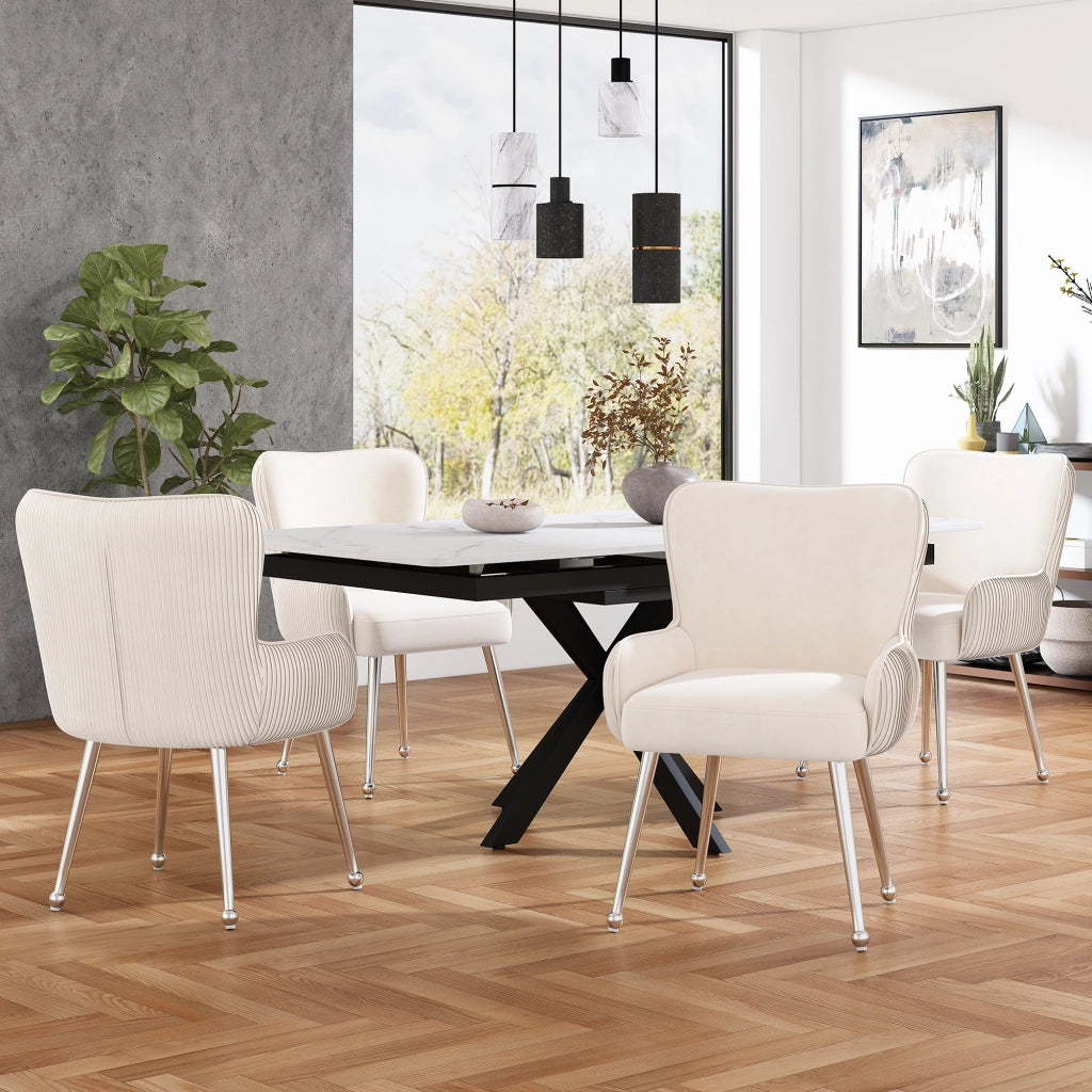 Sedia da pranzo 6 pezzi con braccioli e supporto lombare, in velluto, Beige