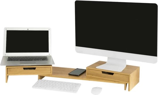 Monitor Elevatore a Doppie Lame - 60 x 22 x 11 cm - in Bambù