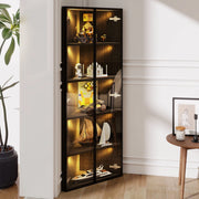 Vetrina angolare 62x35x160 cm con illuminazione LED integrata in MDF; vetro e alluminio nera