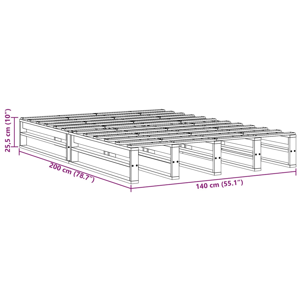 Letto senza Materasso 140x200 cm in Legno Massello di Pino 850842