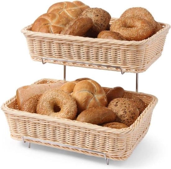 Display per Brot, Set composto da 2 Brotkörben con struttura in cromatura, Brotmulde, Brotkörbchen, Brötchenkorb, GN 1/2, 360x280x(H)315mm, Polipropilene