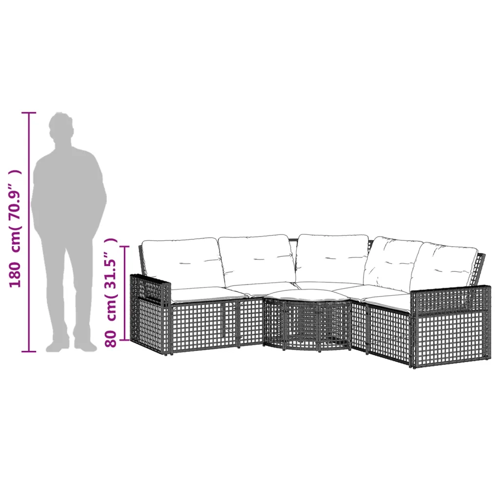 Divano da Giardino a L con Cuscini e Pouf-Sofa da Giardino-Divano da esterno Nero in Polyrattan 776273