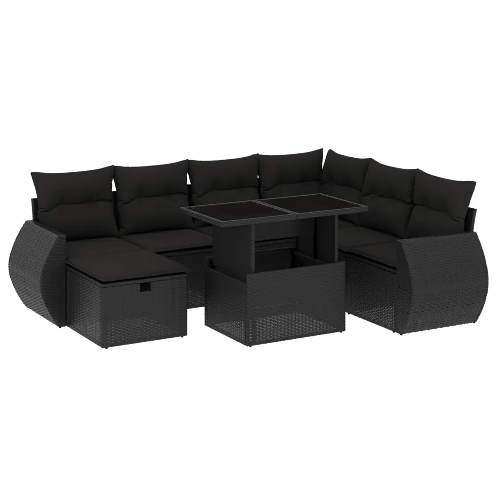 Set Divani da Giardino con Cuscini 8 pz Nero in Polyrattan