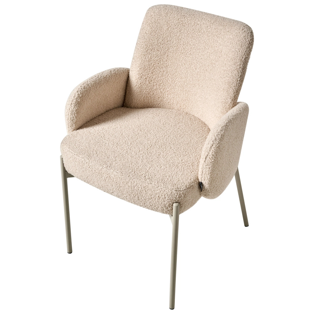 Sedia da sala da pranzo Rivestimento bouclé beige chiaro Base leggera Struttura in ferro Design retrò