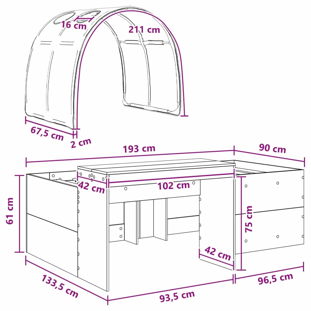 Letto alto per bambini con scrivania 3 pz Rovere Sonoma e Rosso 3423687