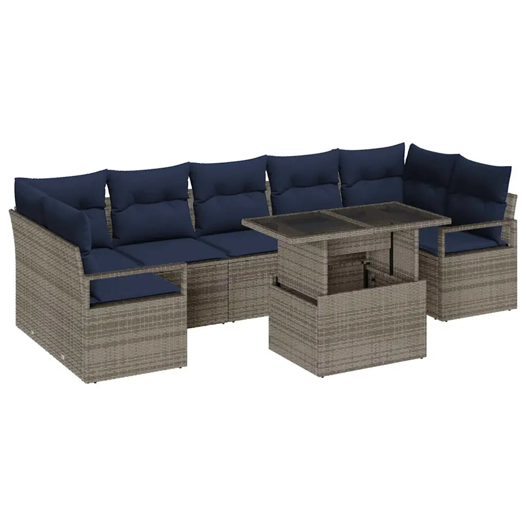 Set Divano da Giardino 8 pcs grigio e blu navy polyrattan 3348781