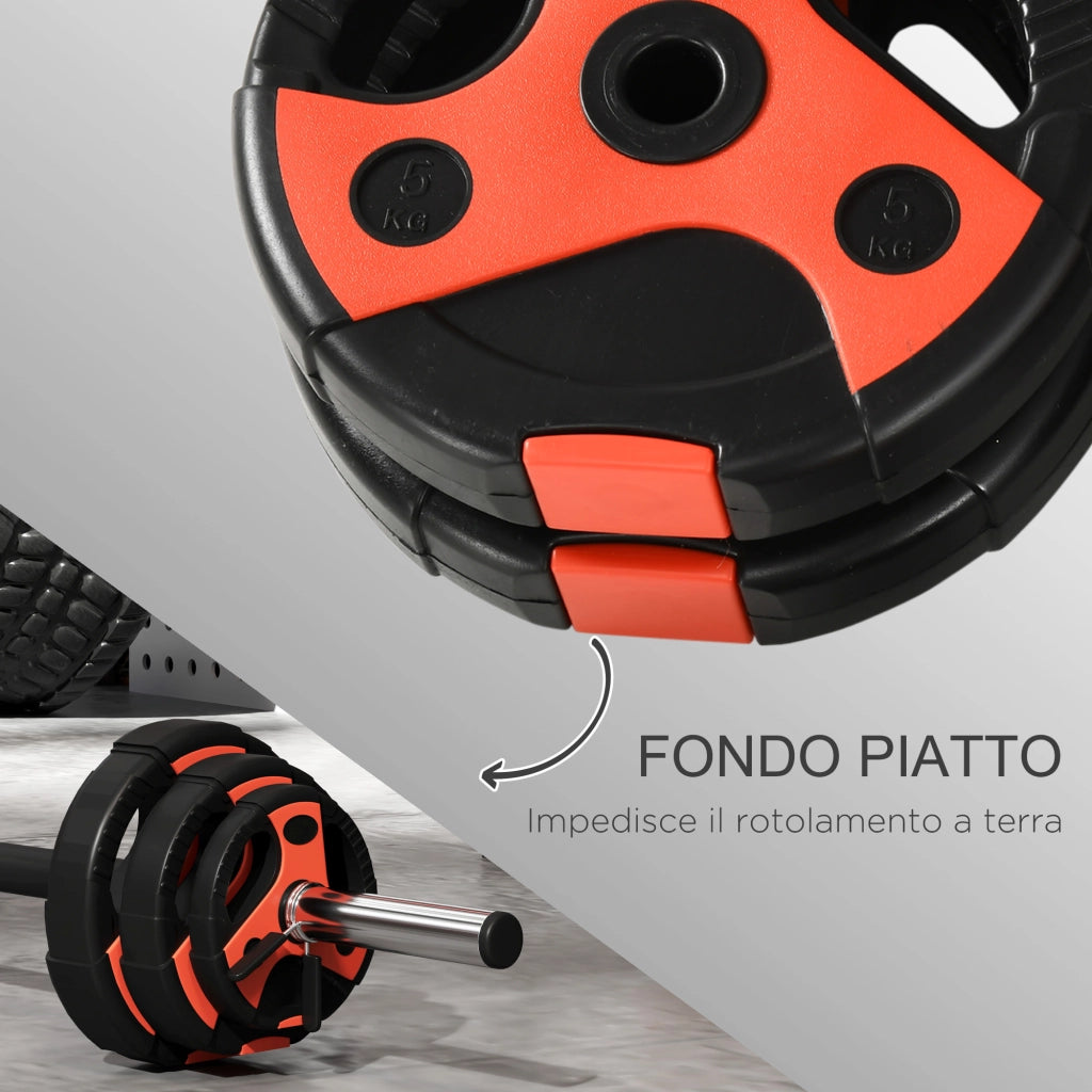 Set Bilanciere e Dischi da 20kg ¨C zephmum ¨C Nero e Rosso, Impugnatura PU Antiscivolo, ?17x140 cm
