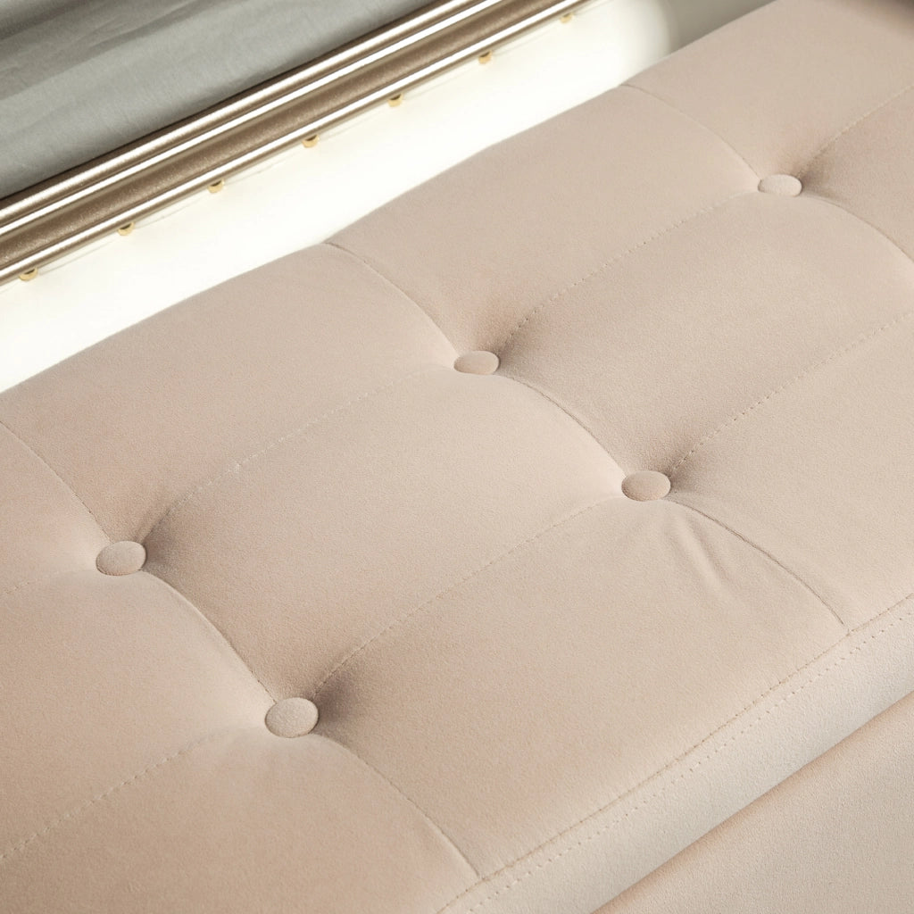 Panca imbottita con contenitore e braccioli ¨C Xylo ¨C velluto beige 107x42x65 cm