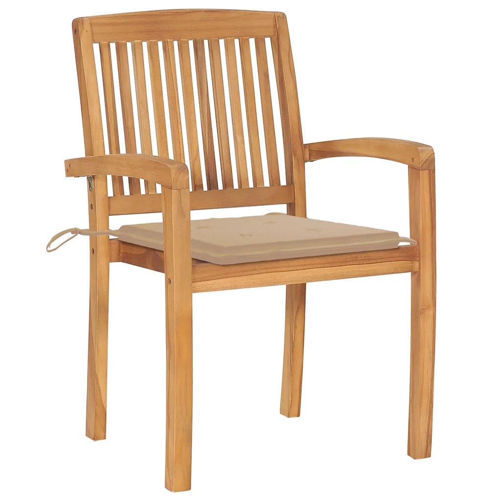 Sedie da Giardino Impilabili 4 pz con Cuscini Massello di Teak 3073213