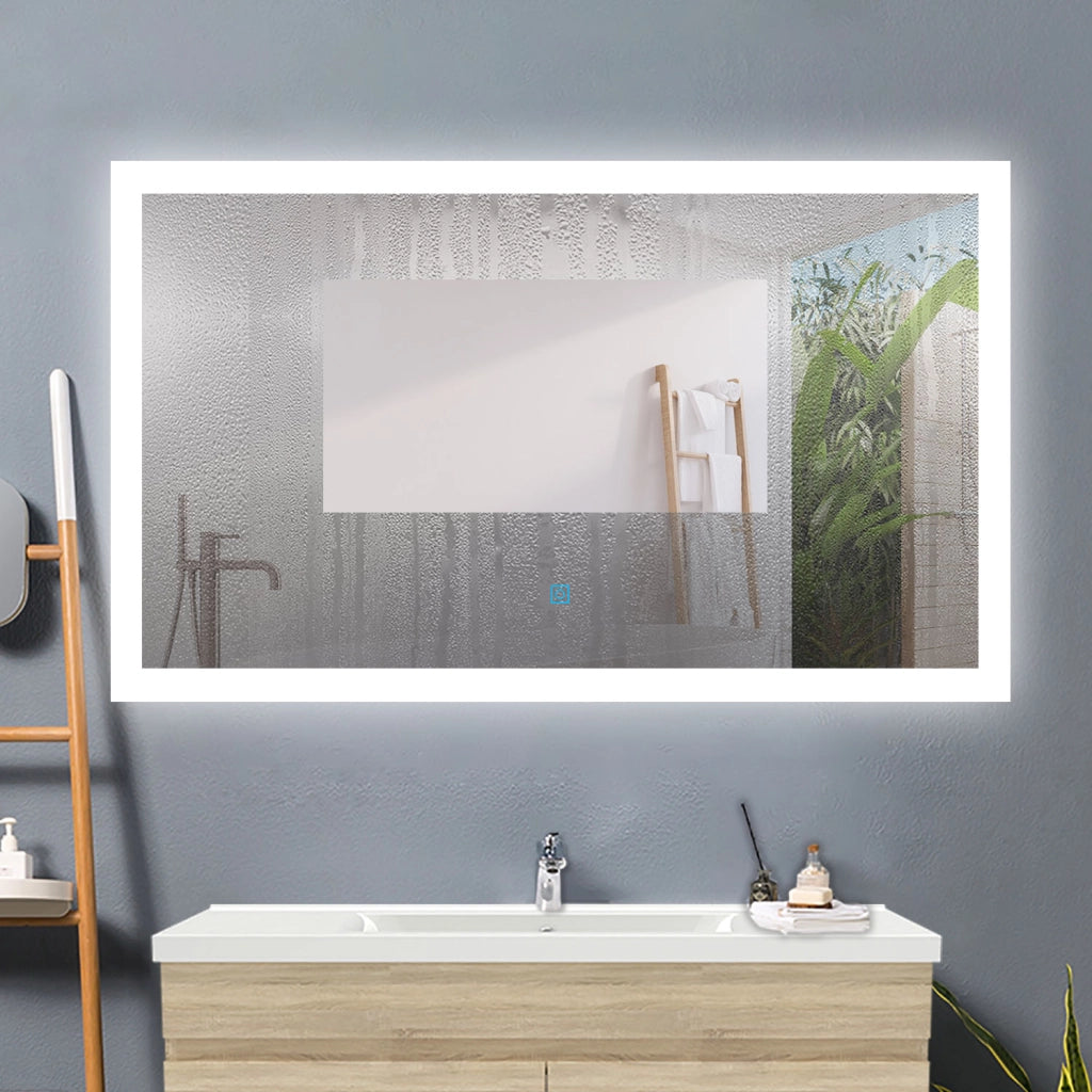 AICA Specchio da bagno a LED, Rettangolare 100 x 60 cm, Anti nebbia, Regolabile 3 LED di colore, Funzione Memoria
