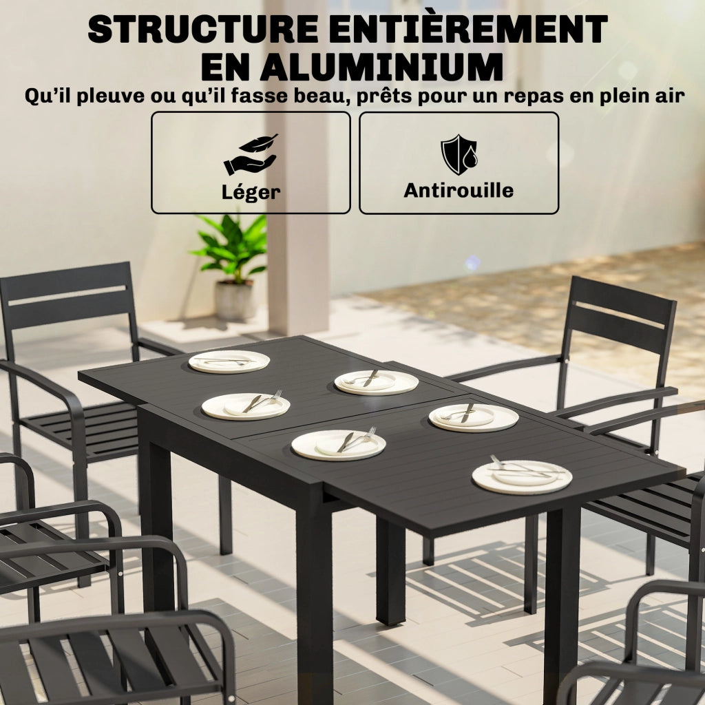 Tavolo da giardino allungabile 4-6 persone con prolunga auto-stoccata alluminio 80-160x80 cm ¨C Xylo ¨C Nero
