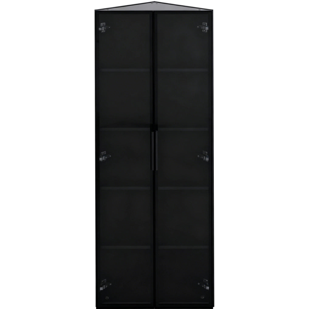 Vetrina angolare 62x35x160 cm con illuminazione LED integrata in MDF; vetro e alluminio nera