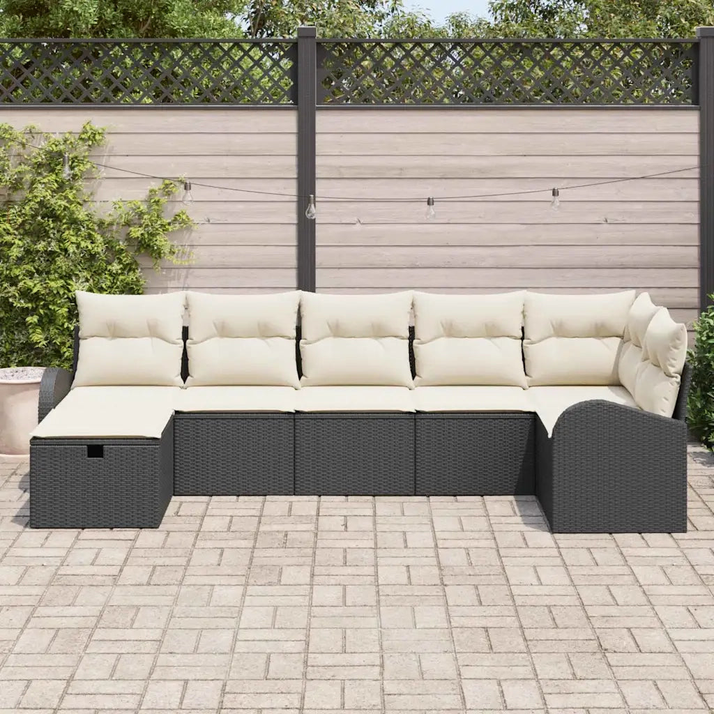 Set di divani con cuscino 7 pcs Nero e Crema polyrattan 3359096