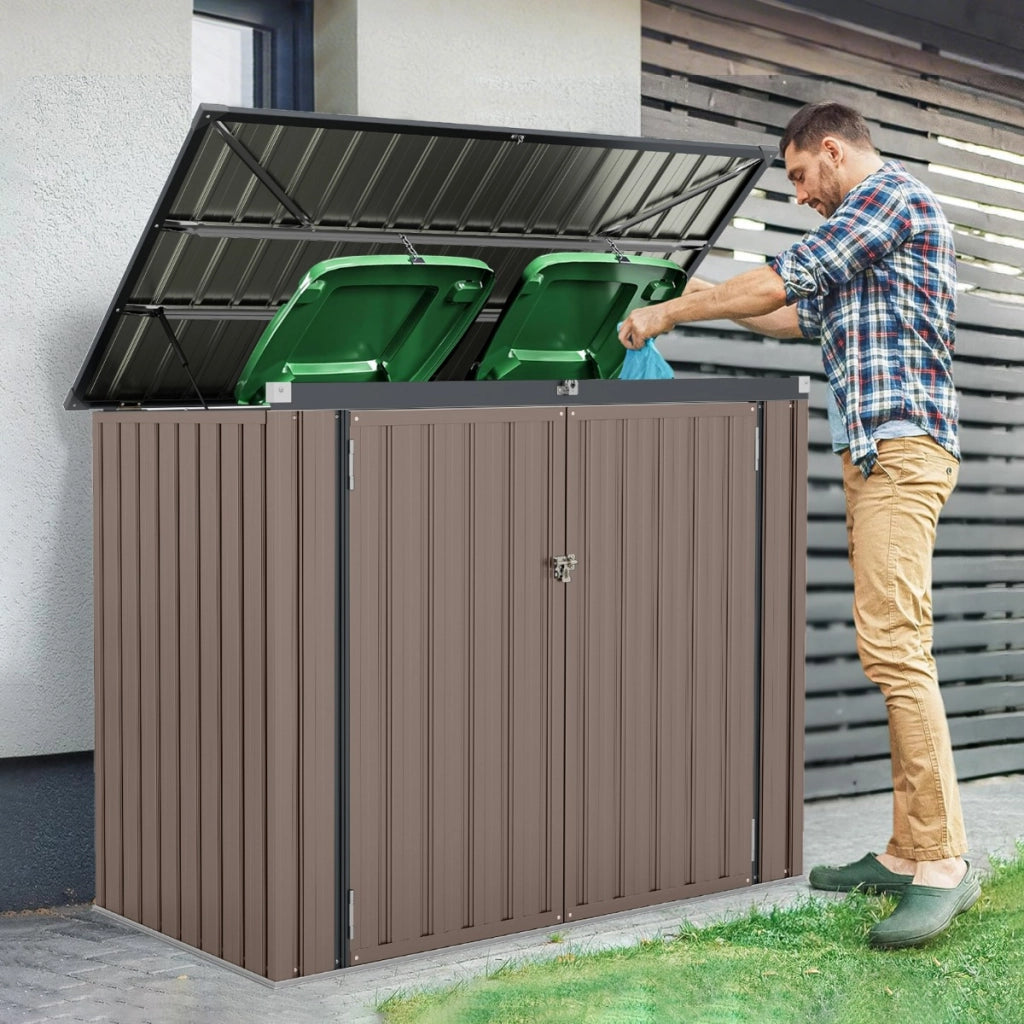 Casetta per riporre la spazzatura bloccabile con doppie aperture, Organizzatore di stoccaggio per cortile Grigio chiaro-Casette da giardino