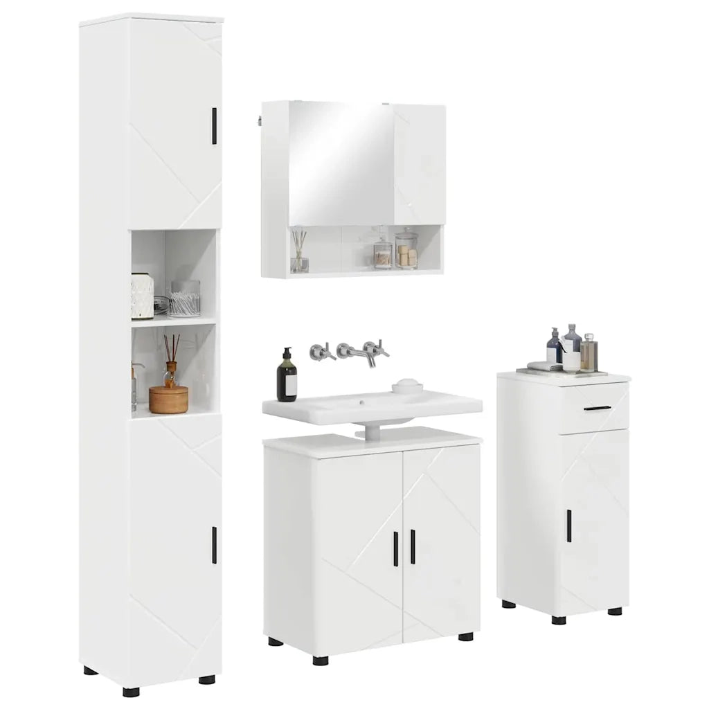 Set di mobili per il bagno con cassetto 4 pcs Bianco Lucido