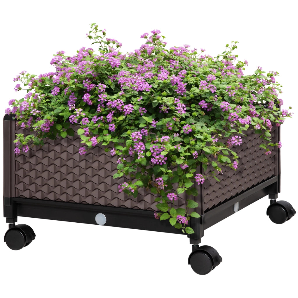 Fioriera con Ruote ¨C Xylo ¨C Plastica Marrone 50x50x33 cm con Fori Drenaggio