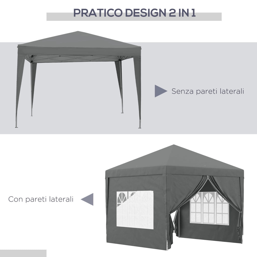 Gazebo da Esterno 3x3 m Pieghevole con 4 Pannelli Laterali. in Acciaio e Tessuto Oxford Grigio