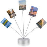 Sostegno per fotobooth a forma di cuore in argento, 5 clip per fotolista, display per fotobooth con base rotonda per carta da note e cartolina di auguri per matrimonio ufficio