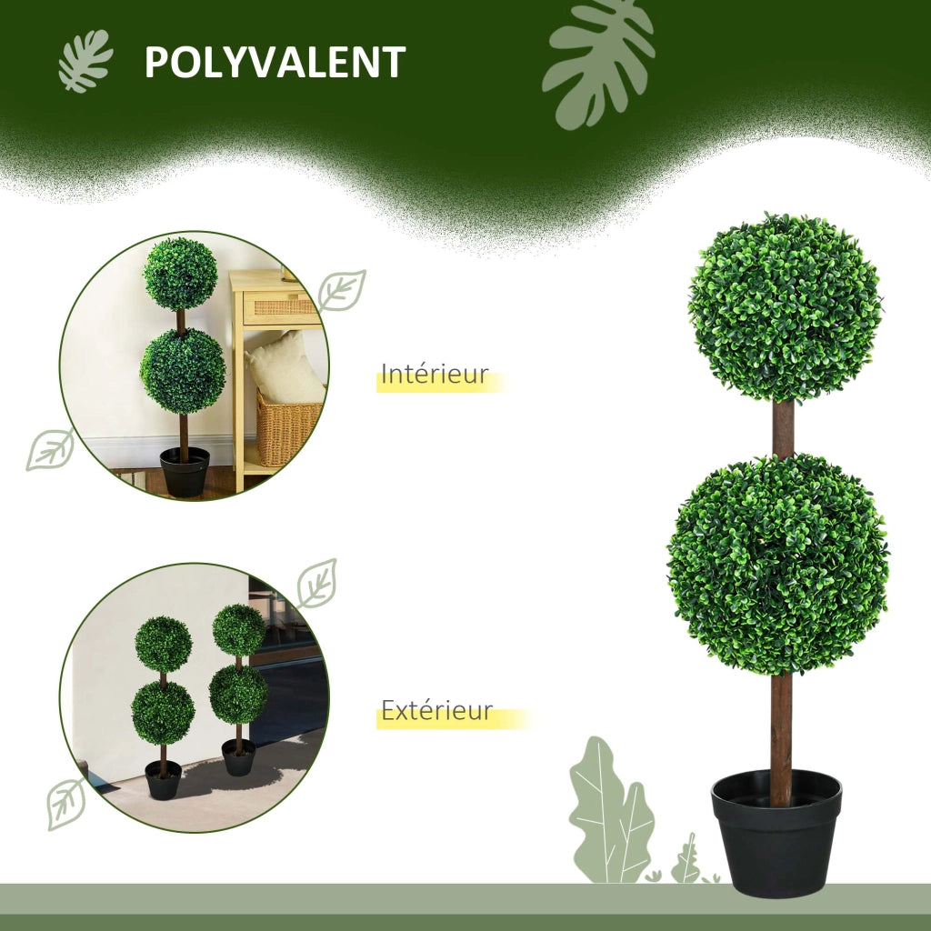 Alberi bosso artificiale doppia sfera con tronco e vaso ¨C Xylo ¨C 90 cm verde set 2 pezzi