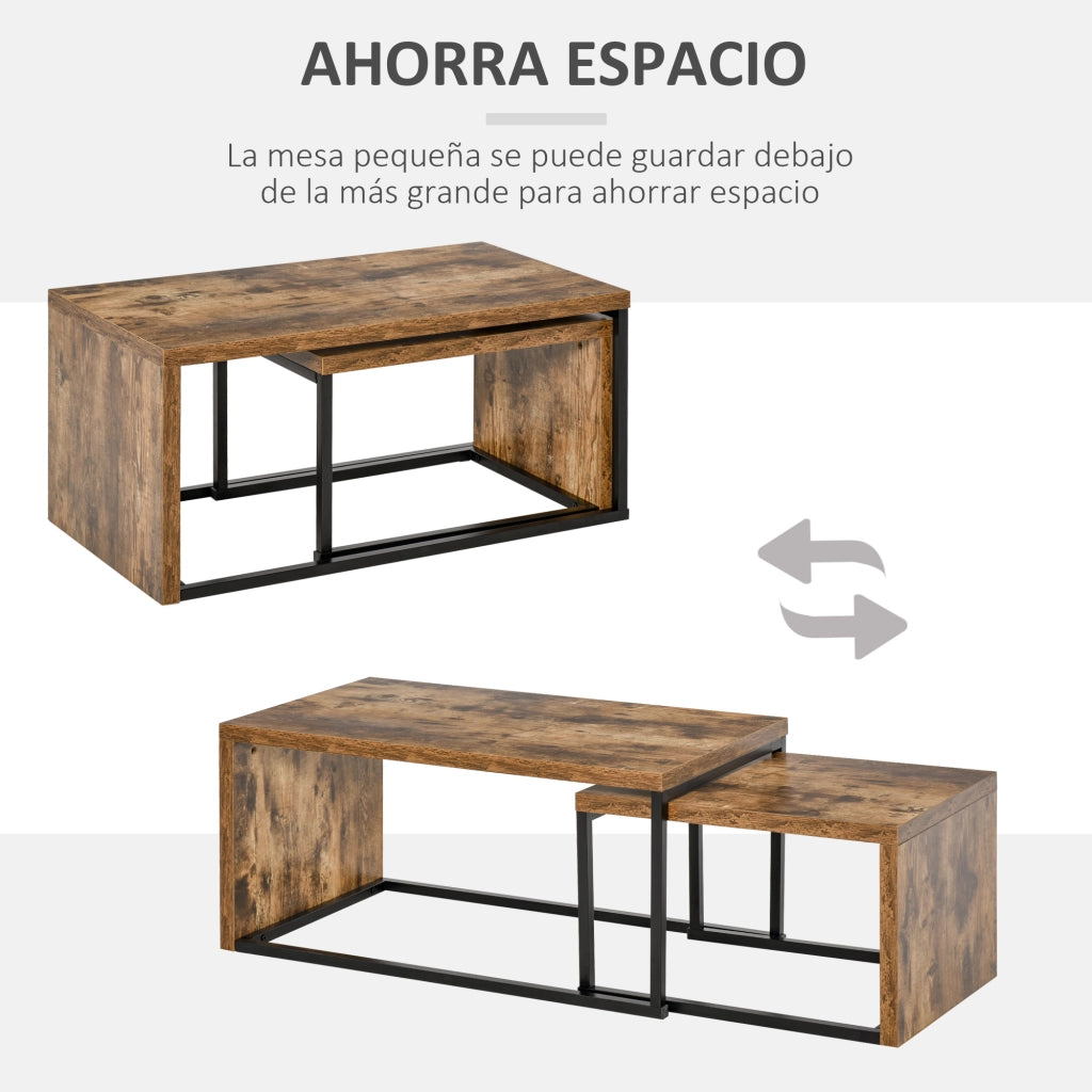 Tavolino Nido ¨C zephmum ¨C Marrone R¨²stico e Nero, Metallo, Grande 90x48x42 cm e Piccola 59x42x36 cm