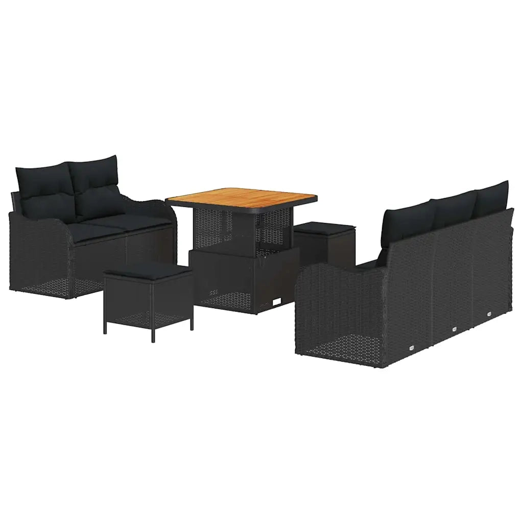 Set Divano da Giardino con cuscino 8 pcs Nero polyrattan 3362204
