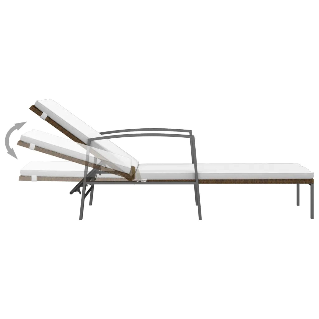 Lettino Prendisole da Giardino con Cuscino Polyrattan Marrone 317634