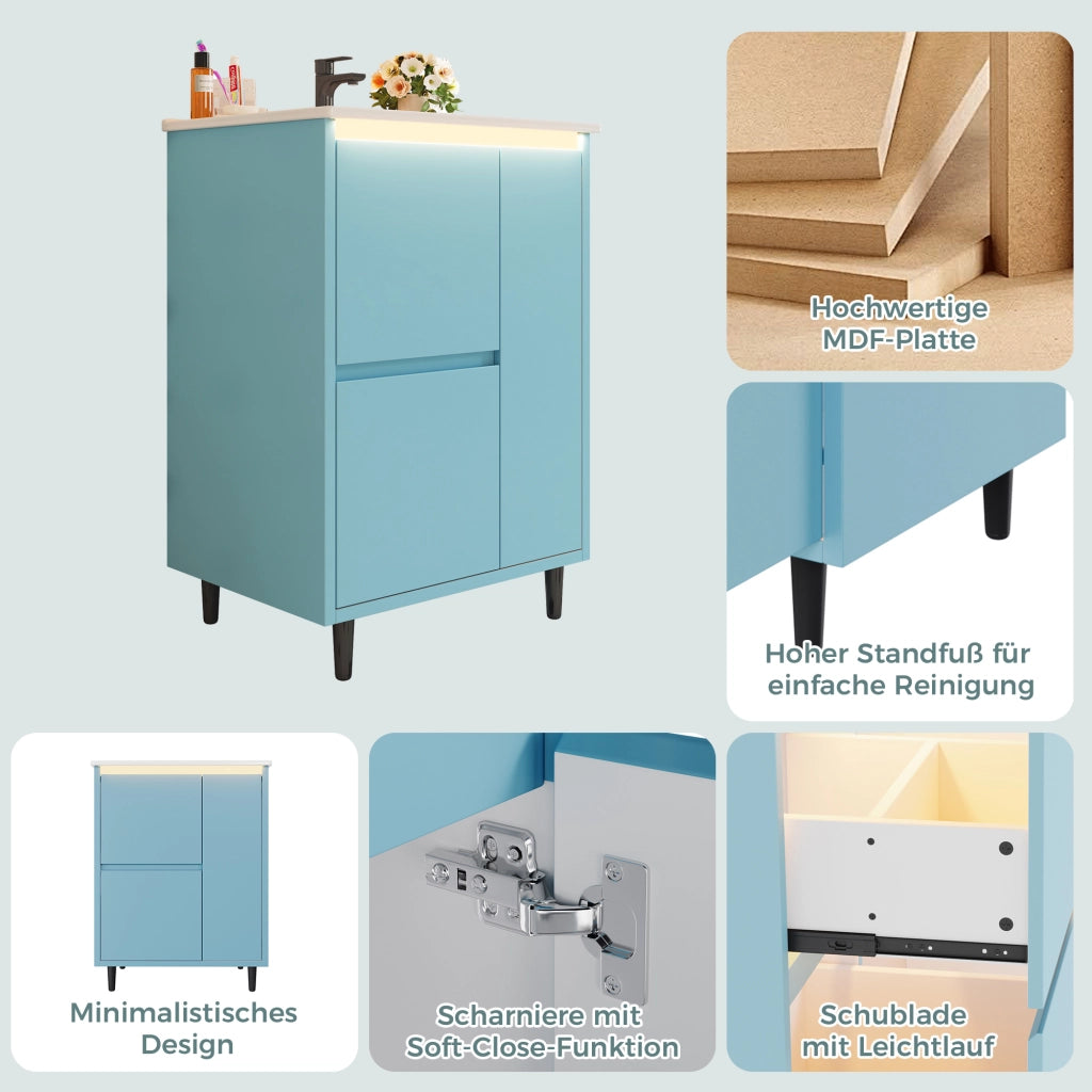 MOBILE BAGNO freestanding 61x46,5x87 cm MDF e Ceramica Blu