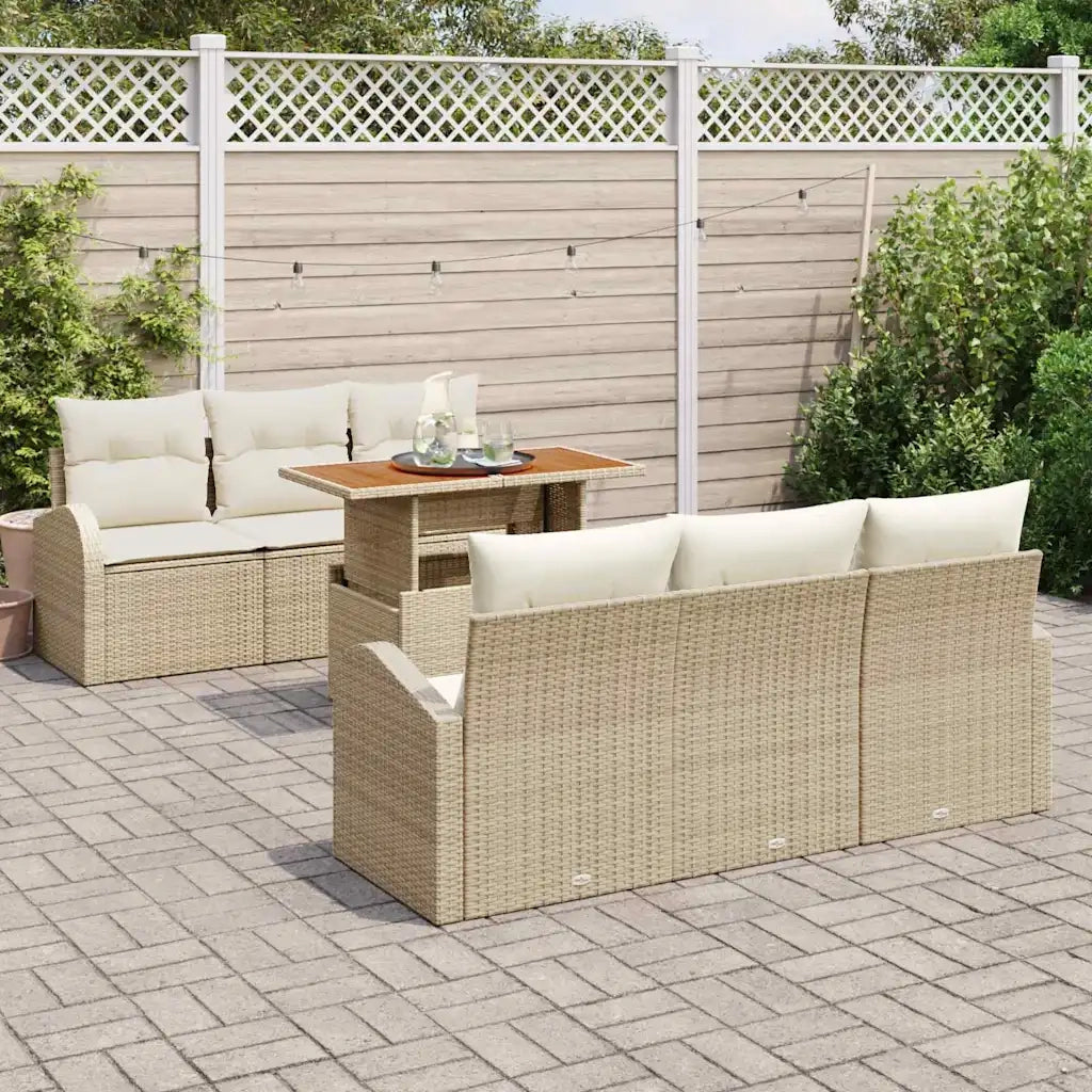 Set Divano da Giardino 7 pcs Beige Poly Rattan