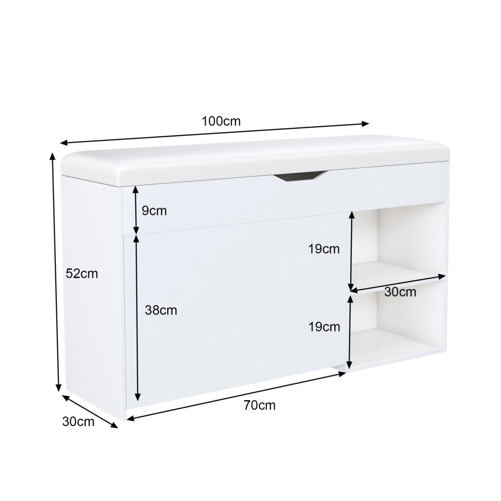 Panca portascarpe con coperchio e vano contenitore in MDF bianco