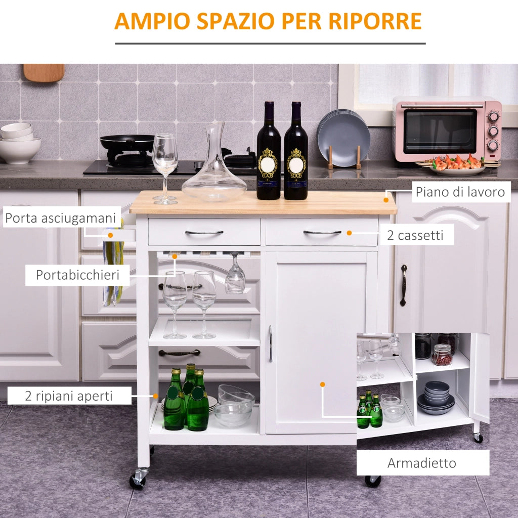 Tavolo da Cucina con 2 Cassetti e Ruote ¨C Minimal ¨C Bianco 89x40x84