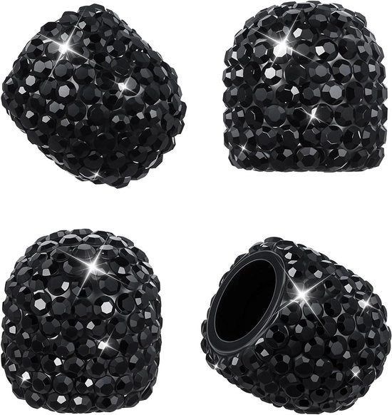 4 pezzi di copertura di tappo di ventilazione in stam con copertura di cappuccio a effetto spuma nera manufatti con strass - accessori auto in stoffa bling attraenti per veicoli commerciali, biciclette e motociclette