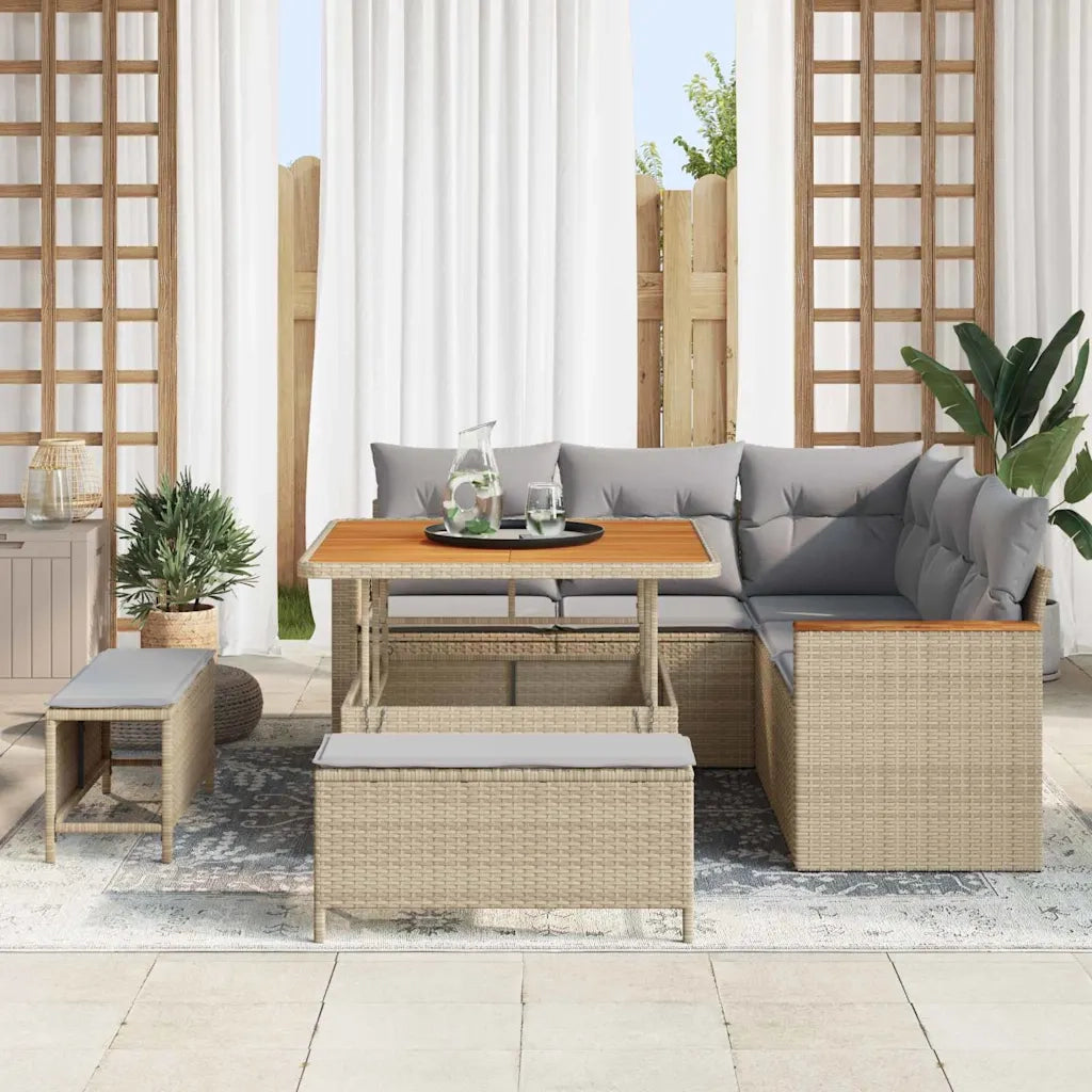 Set Divano da Giardino con cuscino 8 pcs Beige Poly Rattan