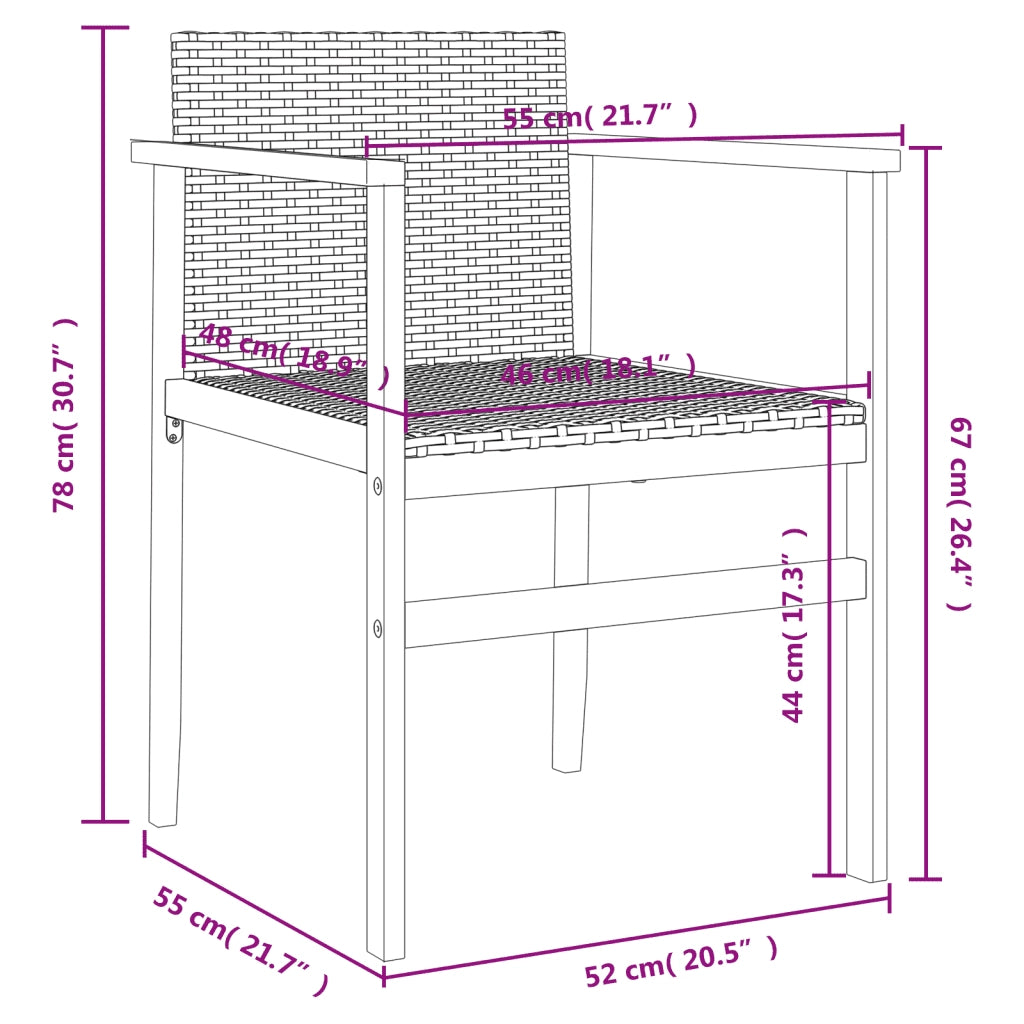 Sedie da Giardino 2 pz | Sedie da Esterno Grigie in Polyrattan e Legno Massello