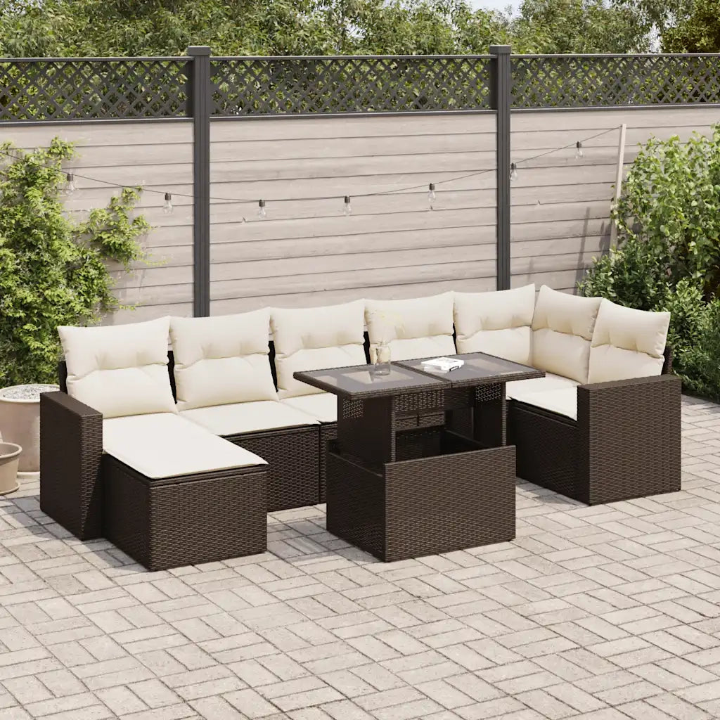 Set Divani da Giardino 8 pz con Cuscini Marrone in Polyrattan 3326364