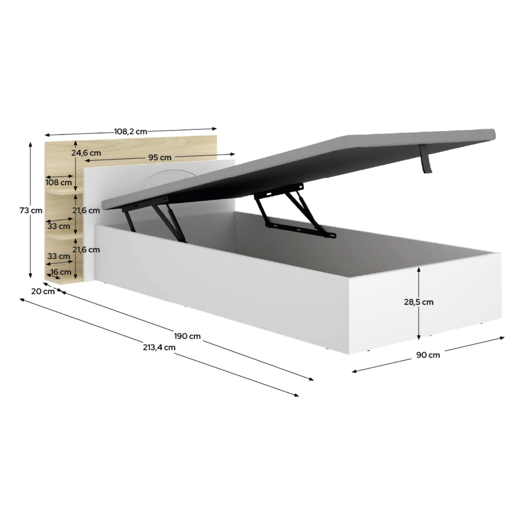 Montic, Letto Singolo Contenitore, Bianco