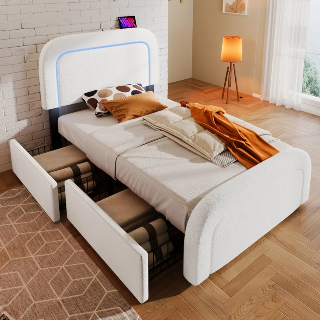 letto imbottito sherpa bianco 90x200 cm