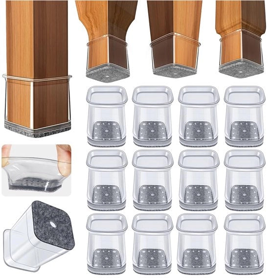 Pacchetto con 32 coppe a forma quadrata per gambe di tavolo, coppe di protezione per gambe di tavolo in silicone con velluto, gommini di attrito per velluto, protettori trasparenti per gambe di tavolo, protezione per pavimento (adatta per 20-25 mm)