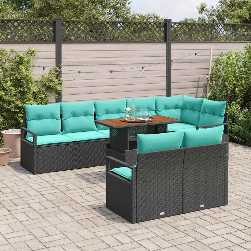 Set da Pranzo per Giardino con cuscino 9 pcs Nero e Verde acqua 3349731